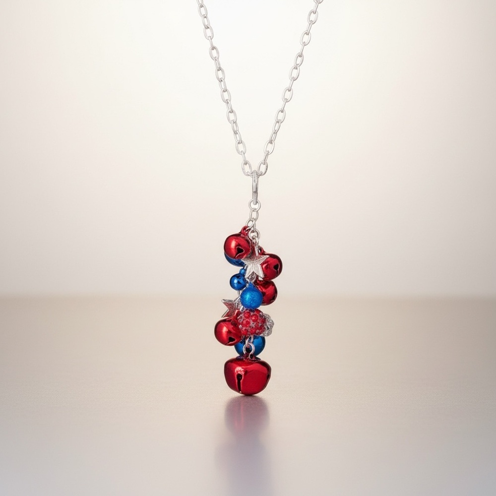 Red & Blue Glass Bead Pendant Necklace - Women Jewelry America Birthday